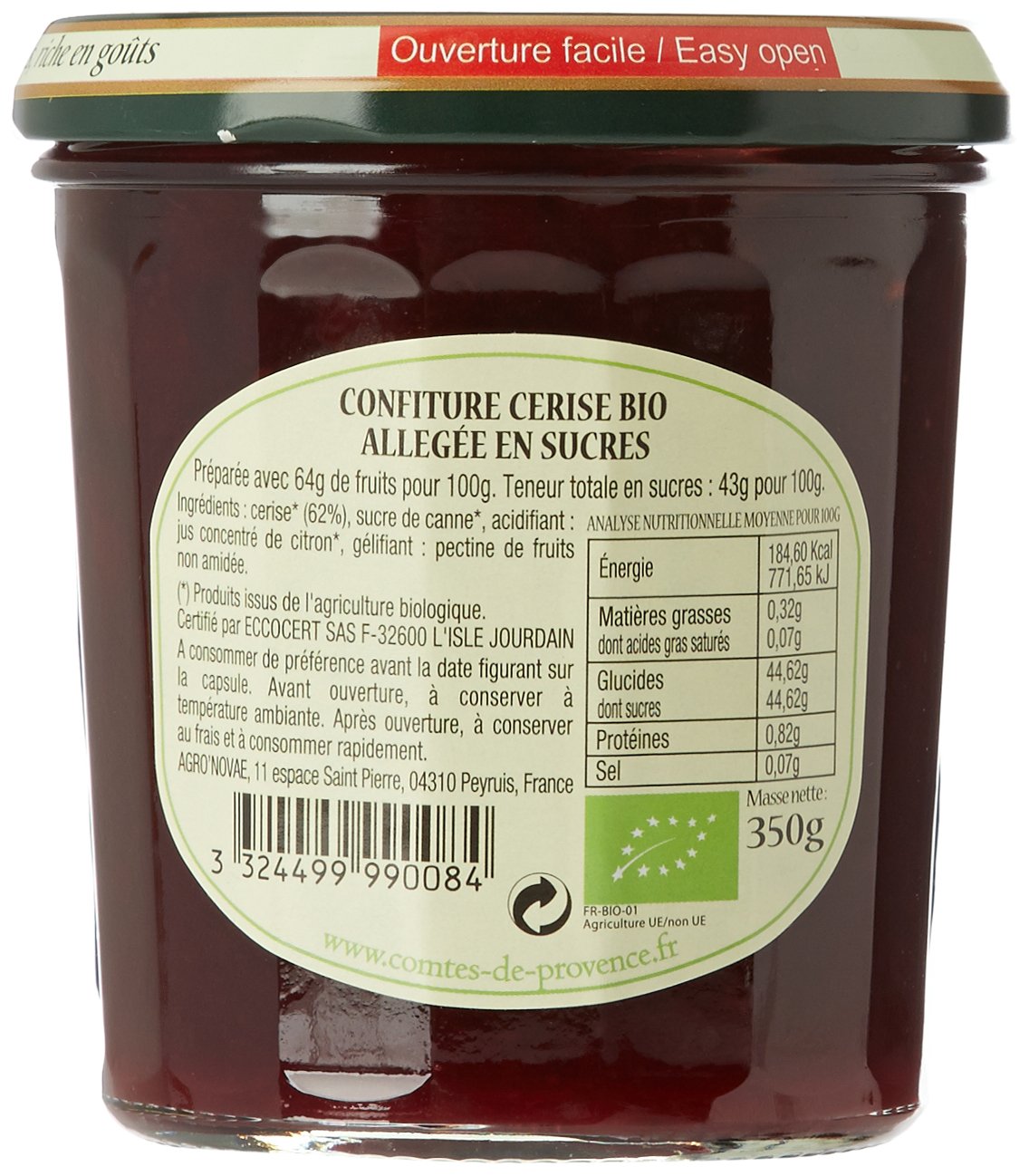 Comtes de Provence Confiture de Cerises Bio 350g