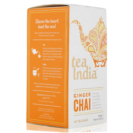Tea India 40 Ginger Chai Tea Bags 100g