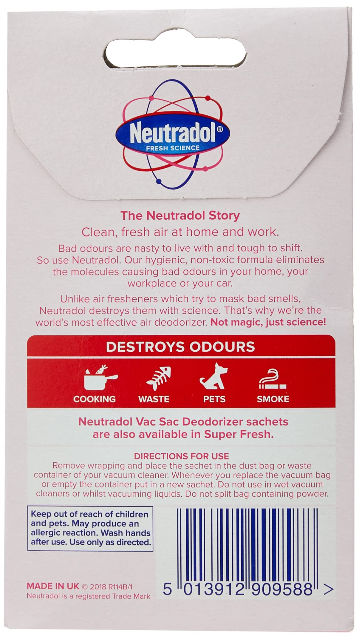 Neutradol Vac Sacs Vacuum Deodoriser, Place in Vacuum Cleaner Bags & Dust Bags, Fresh Pink, 1 x 3 Vac Sacs
