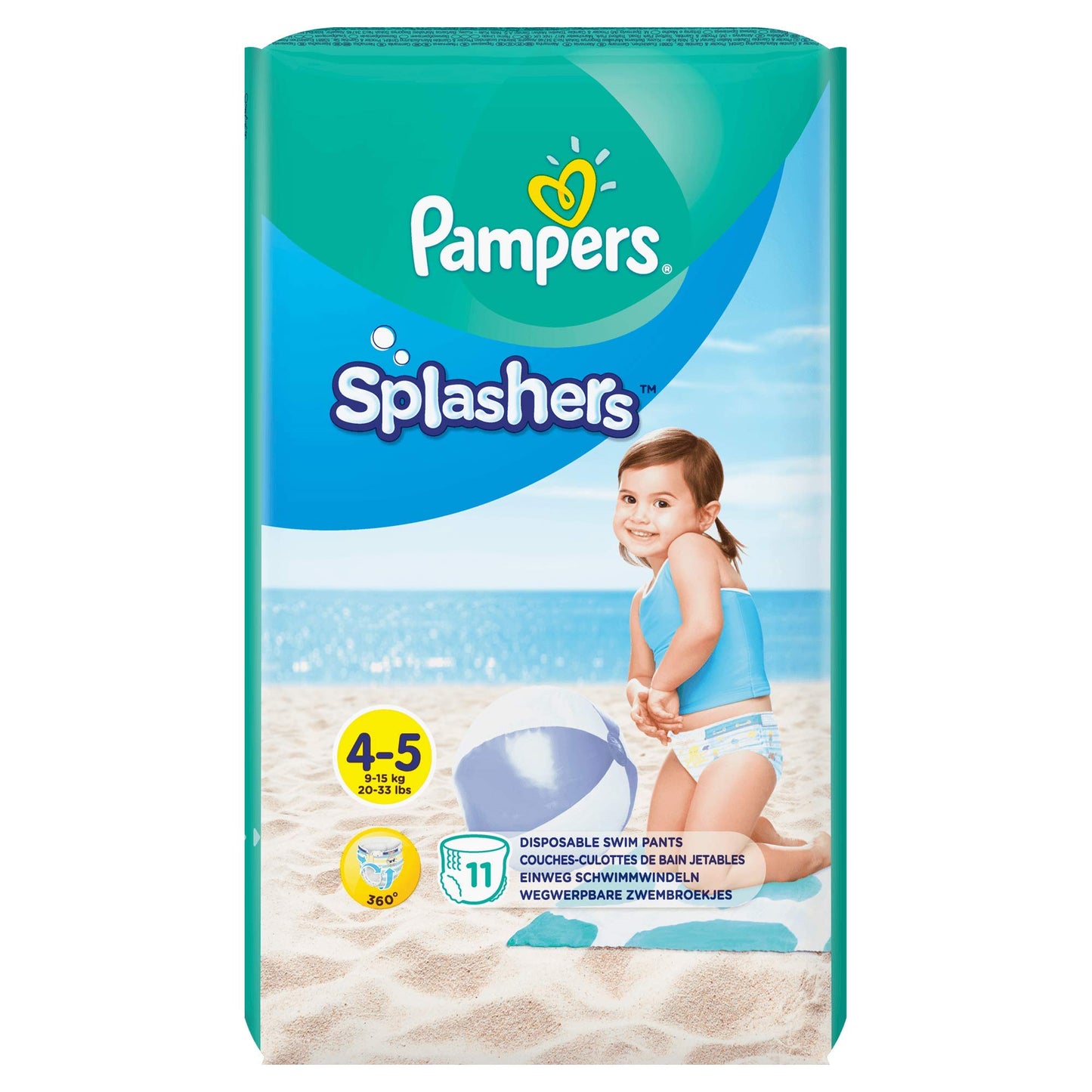 Pampers Splashers Disposable Swim Nappies Size 4-5 (9-15 kg) for Optimal Protection in The Water, 11 Nappies