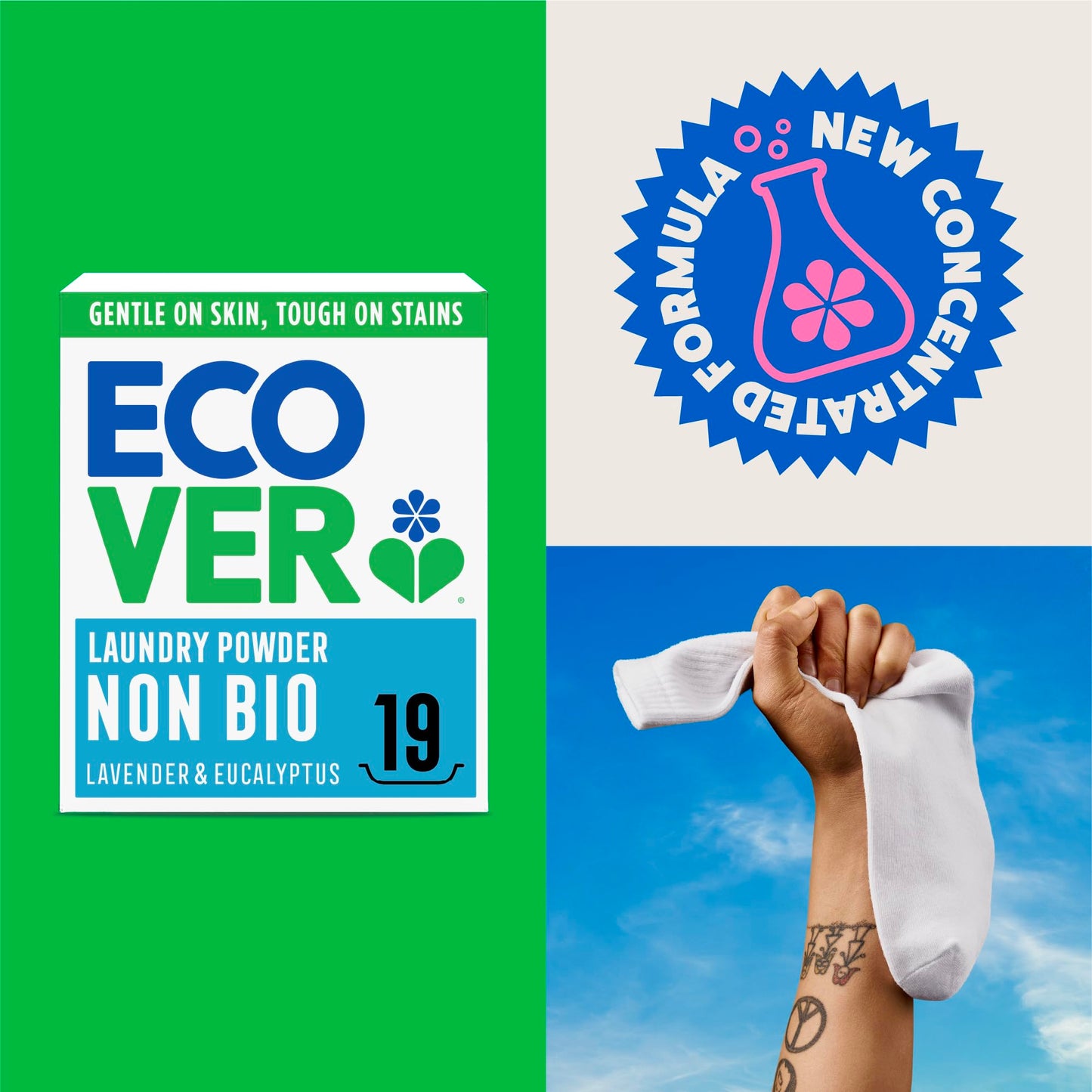 Ecover Non-Bio Laundry Powder, Lavender & Eucalyptus, 38 Washes, 1.9kg