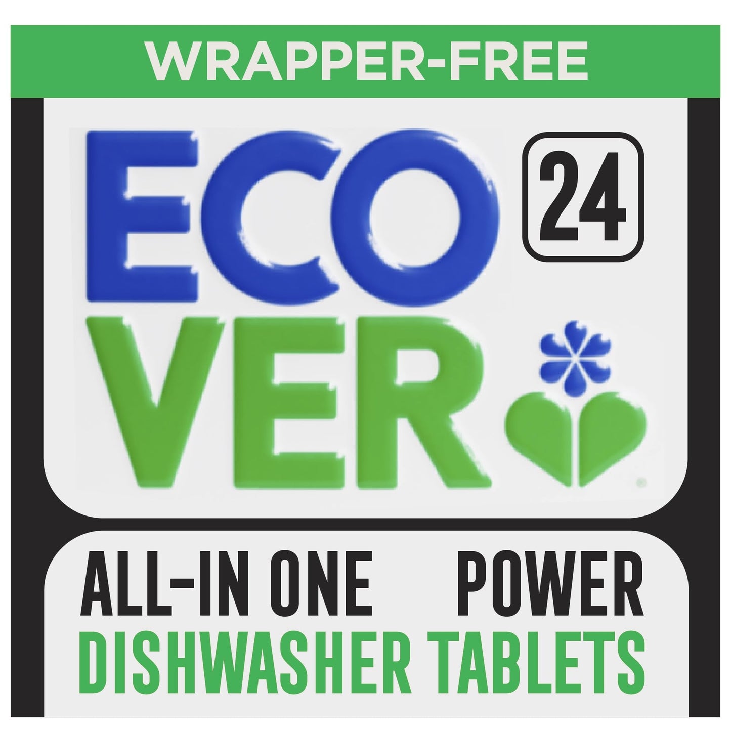 Ecover Power Dishwasher Tablets, All-In-One Dishwasher Salt & Rinse Aid, Power Cleaning, Mandarin and Lemongrass Scent, Pack of 1, 24 Tablets