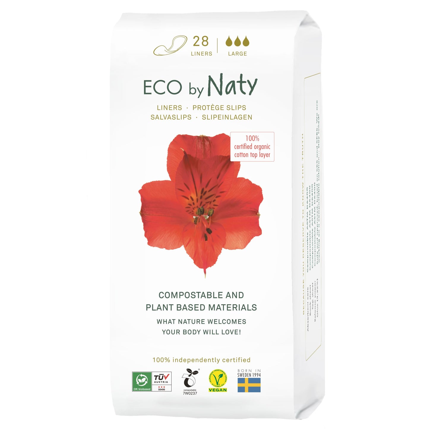 Naty Panty Liners Wrapped | 100% Certified Organic Cotton top Sheet| Certified Skin-Safe | Unscented, 0% Conventional Plastic | Comfortable & Breathable