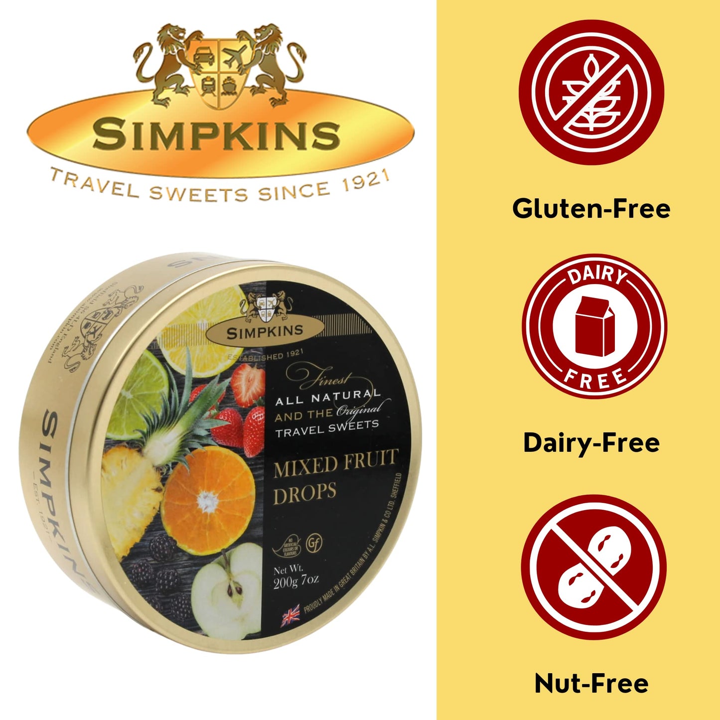 Simpkins Mixed Fruits Travel Sweets 2 X 200g Tin