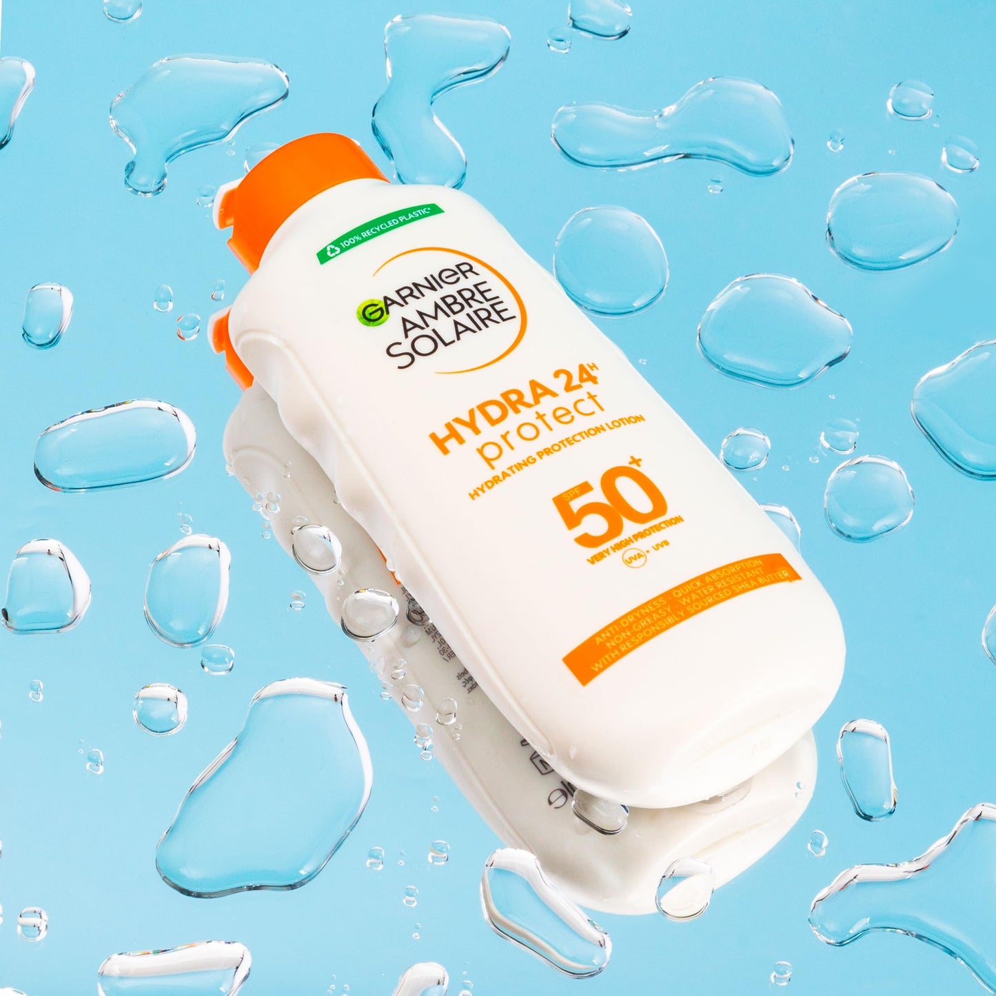 Garnier Ambre Solaire Hydra 24 Hour Protect Hydrating Protection Lotion High Sun Factor Water Resistant Sunscreen with Shea Butter UVA & UVB 200ml