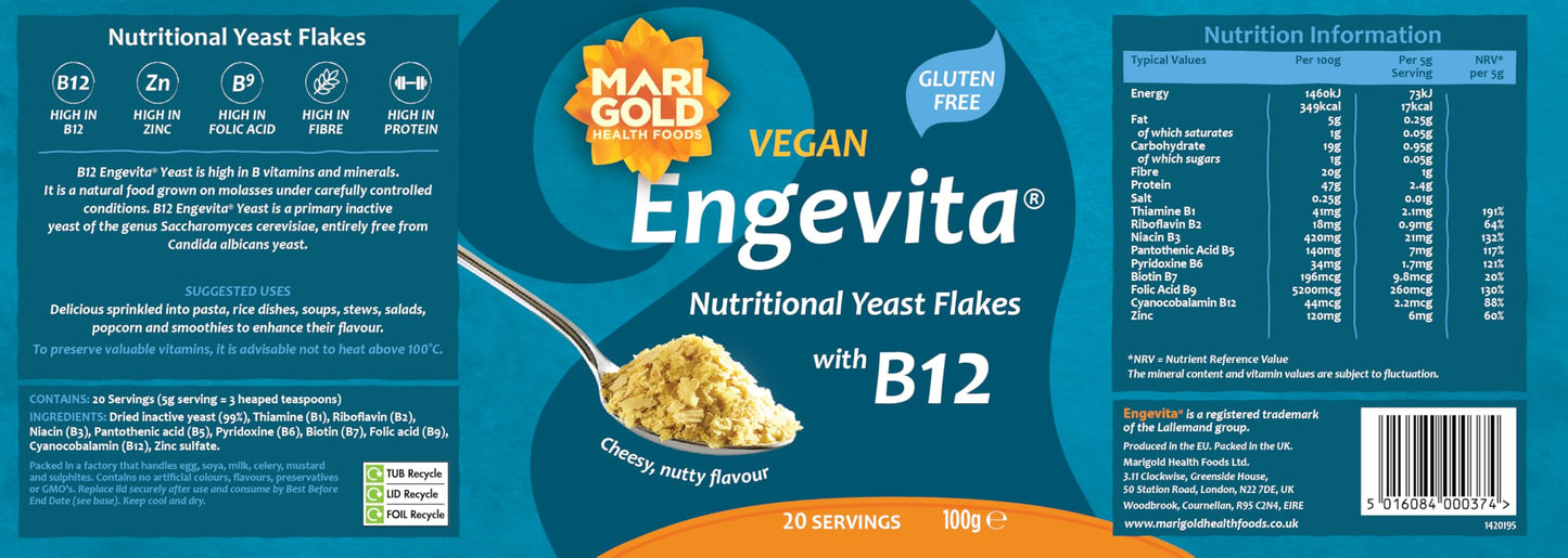 Marigold Vegan Engevita Nutritional Yeast Flakes with Vitamin B12, 100g