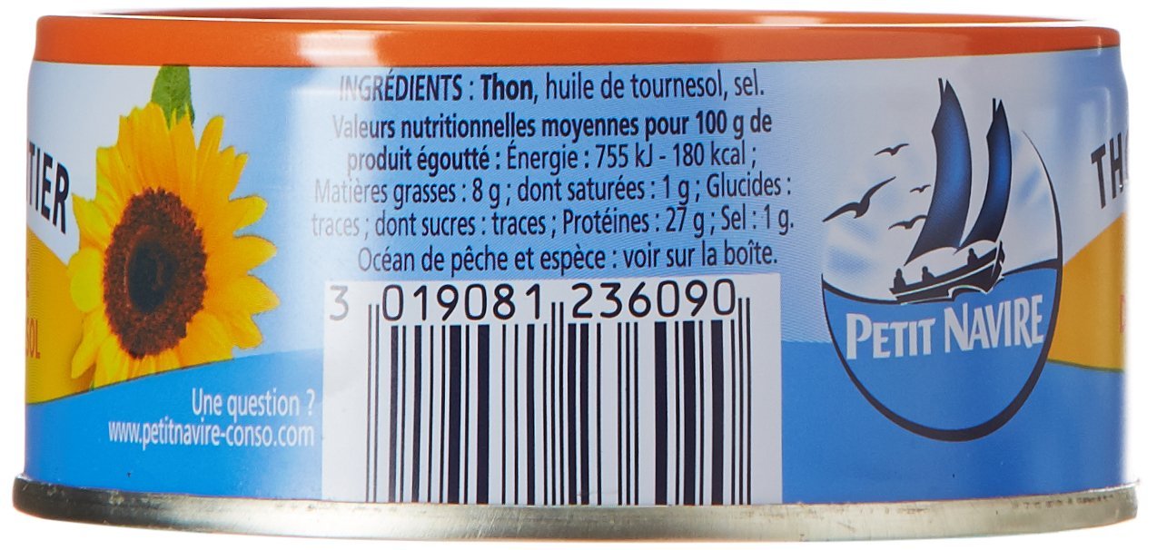 Petit Navire Thon Entier à l'Huile de Tournesol, 160 g