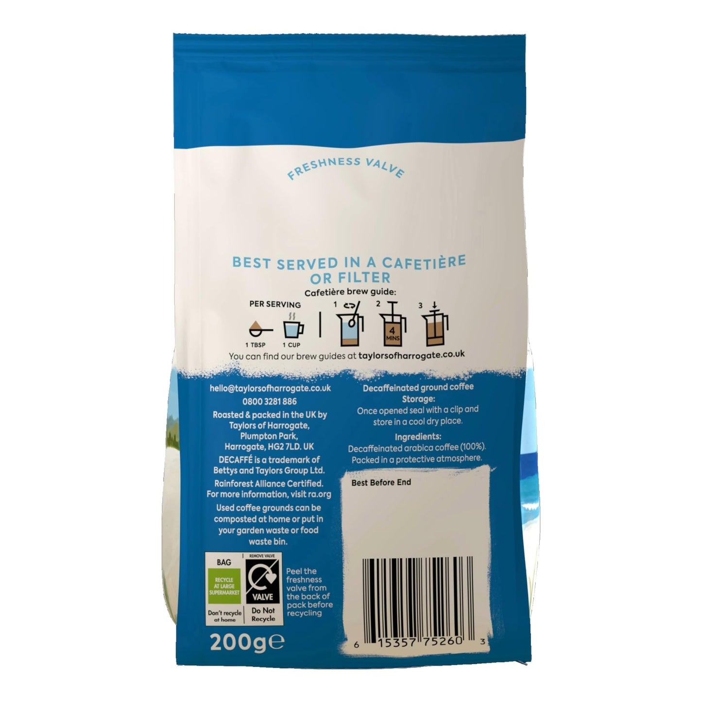Taylors Decaffe Ground Coffee 200 g Bag