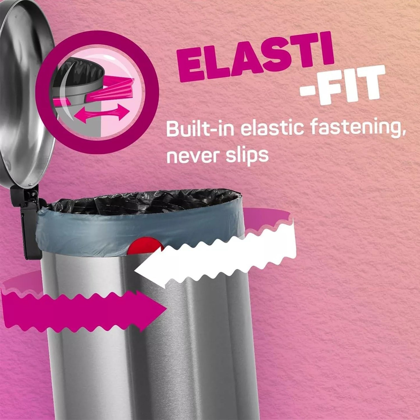 Bacofoil Elasti-Fit Bin Liners with Drawstring Handles 50L - Leak-Proof Bin Bag with Elastic Fastening for a Secure Fit (3 Rolls, 30 Bags)…