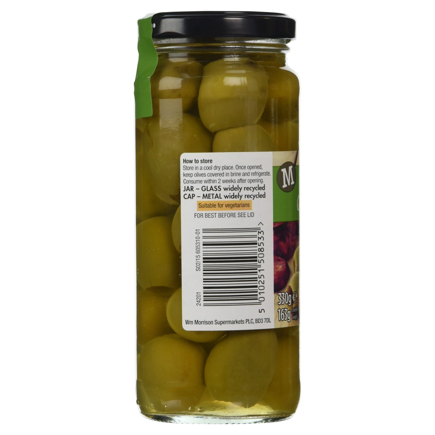 Morrisons Pitted Queen Olives in Brine, 340g