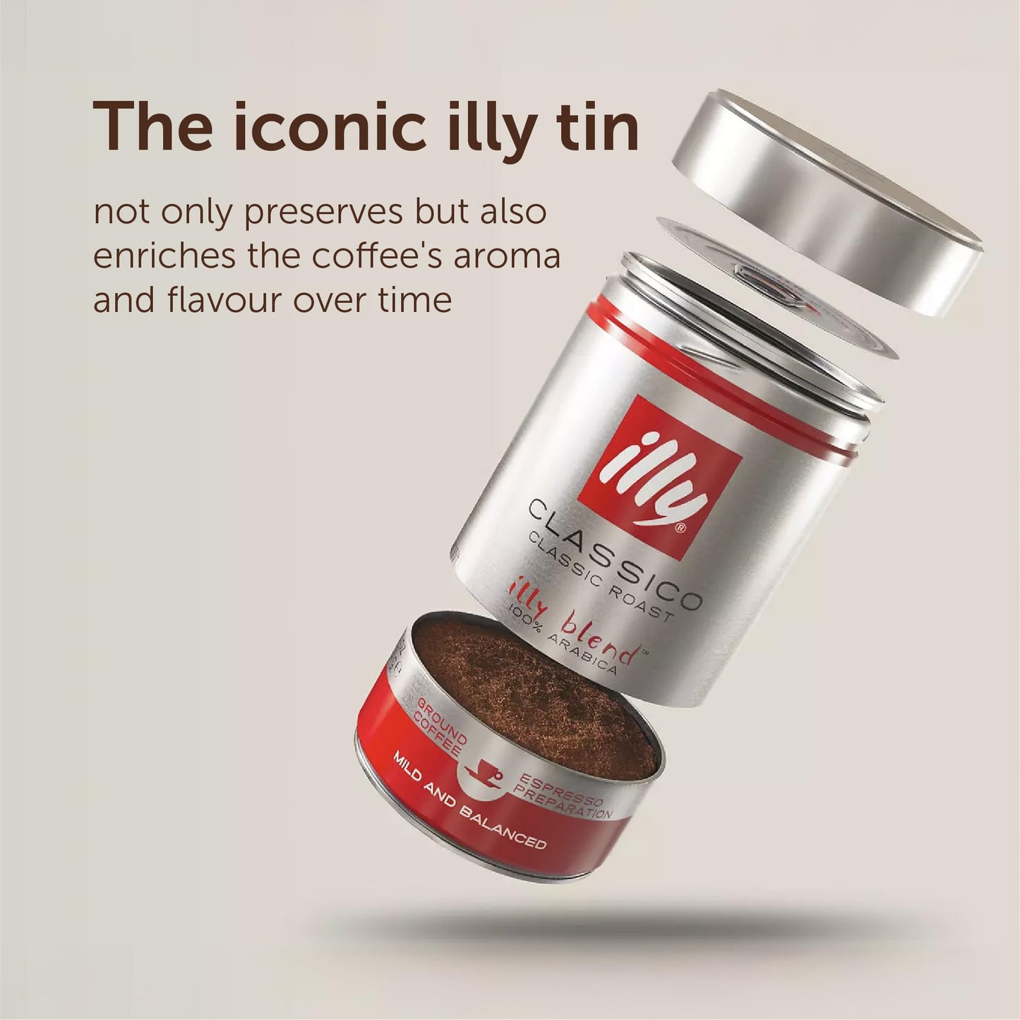 illy Coffee - Classico Ground Coffee - Medium Roast - 100% Arabica Coffee - Ideal for Moka Pots - 250g Tin