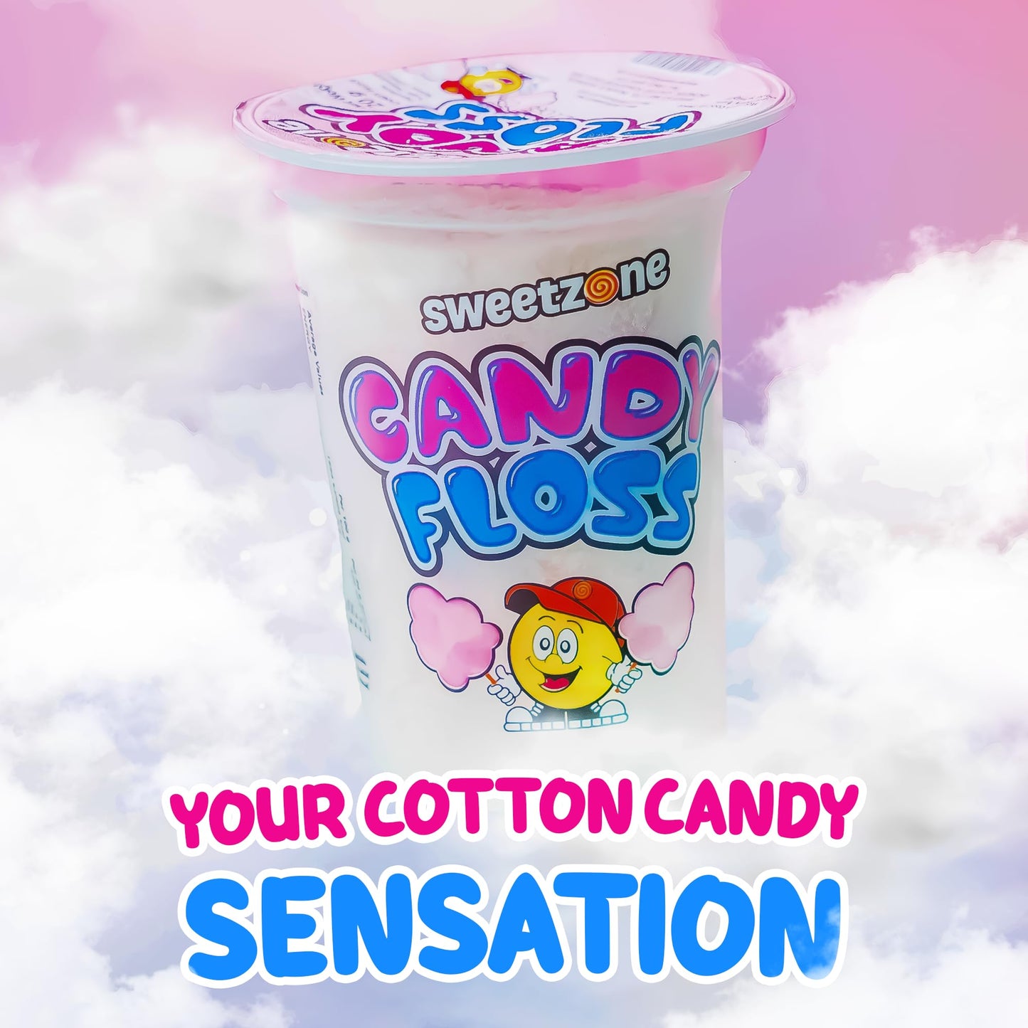 Sweetzone Candy Floss Halal Sweets Tub 20g x 12 Pack, Sweets Bulk, Retro Sweets, Cotton Sweets, Sweet Box, Bulk Sweets, Candy for Sweet Bags, Sweet Tub Delight, Bulk Candy