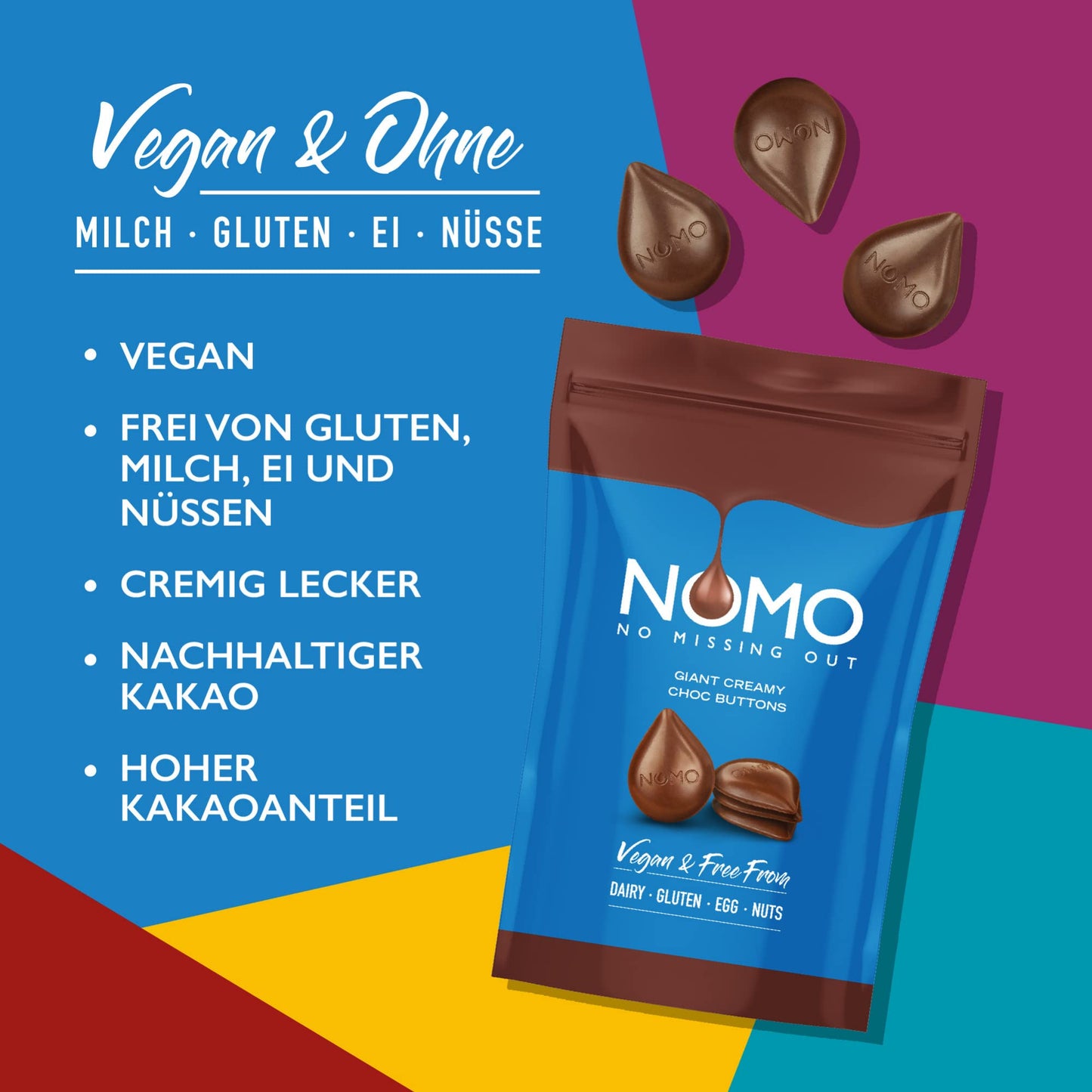 NOMO Giant Creamy Choc Buttons, 110g
