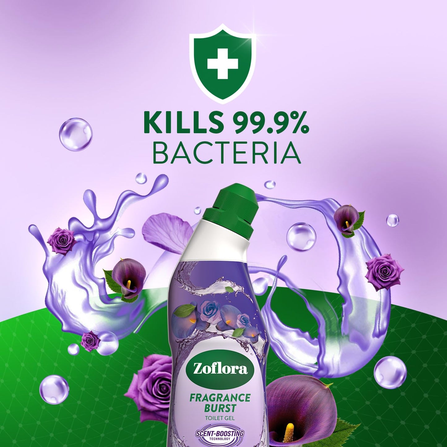Zoflora Fragrance Burst Toilet Cleaner Gel, Midnight Blooms, Odour Control with Scent Boosting Technology, Kills 99.9 Percent of Bacteria, 750ml