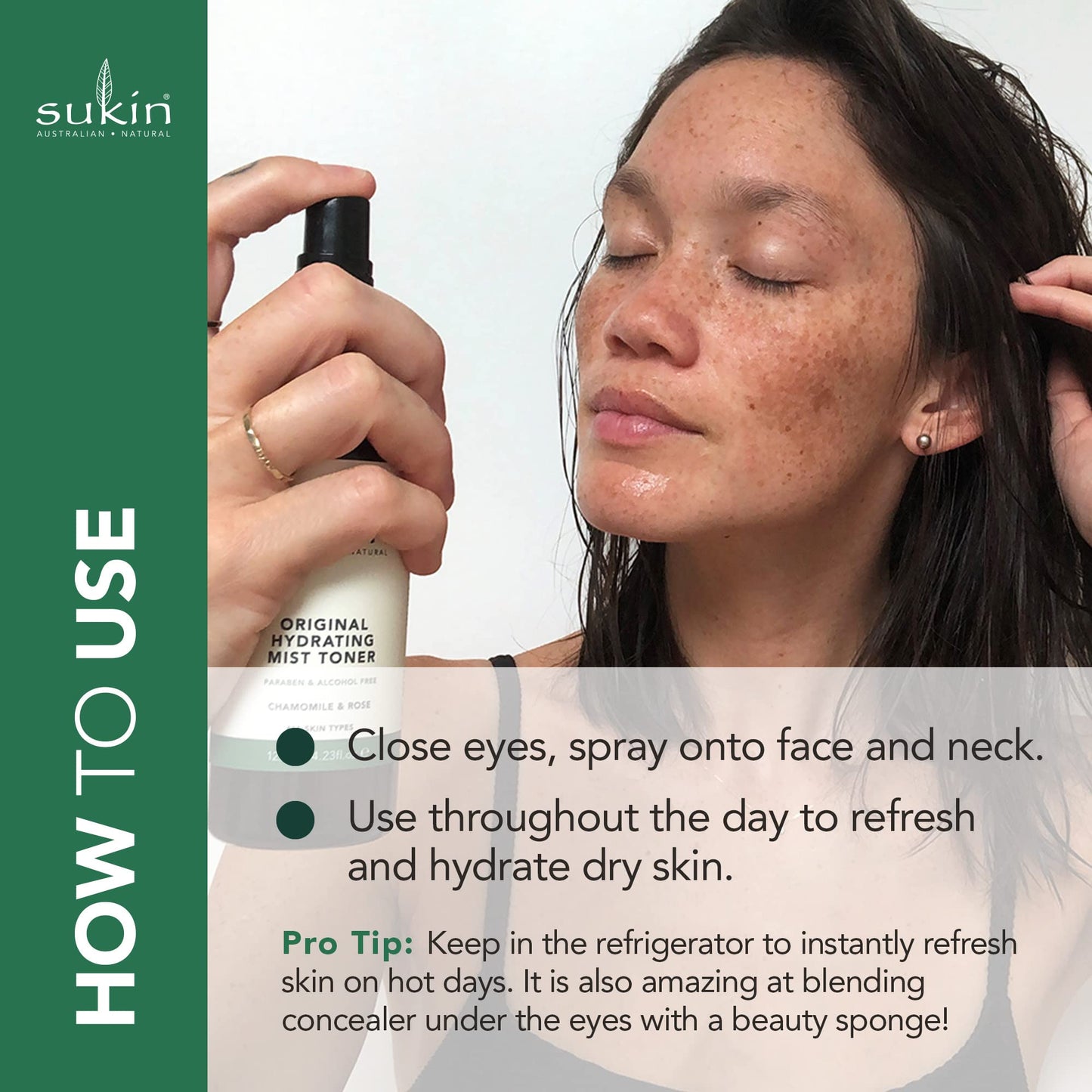 Sukin Signature Hydrating Mist Toner 125ml - alcohol free with Chamomile & Rosewater; cruelty free & vegan friendly - soothes, purifies & cools tired skin.