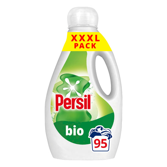 Persil Bio Laundry Washing Liquid Detergent 1st time removal of tough stains outstanding stain removal in quick & cold washes 95 washes (2.565 L)