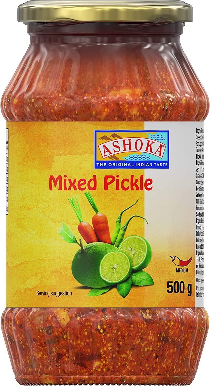 Ashoka Mixed Pickle 500g (Pack of 2)- Perfect as a Side Condiment for Any Indian Dish - Eaten With Indian Dinner or With Indian Breakfast