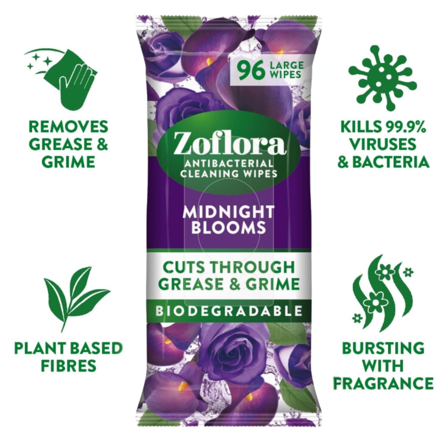 Zoflora 96 Antibacterial Multi-Surface Cleaning Midnight Blooms Large Wipes