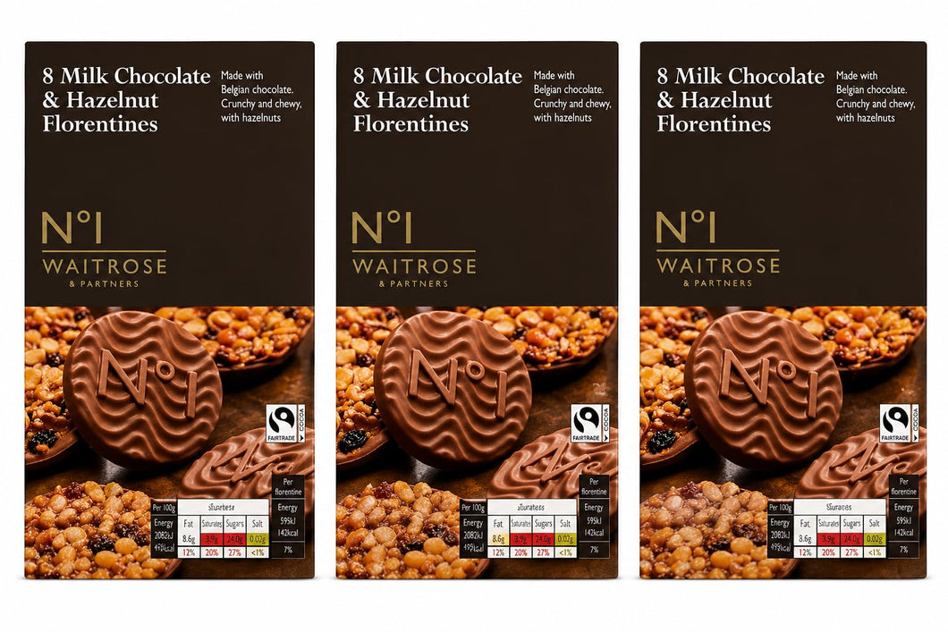 Waitrose No.1 Milk Choc Hazelnut Florentines172g, Pack of 3