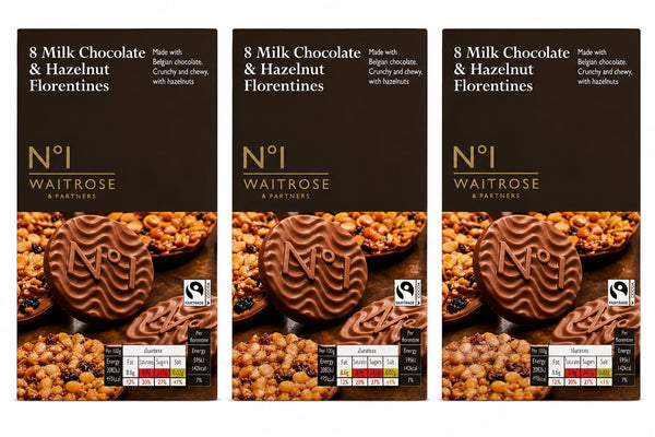 Waitrose No.1 Milk Choc Hazelnut Florentines172g, Pack of 3