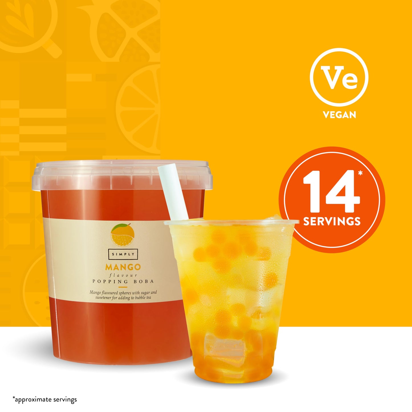 Simply Mango Popping Boba, Fruit Juice Flavoured Bursting Boba Pearls for Bubble Tea, Vegan & Halal Friendly, 870g