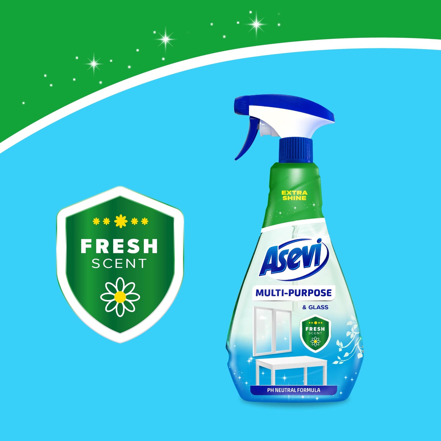 Asevi Multi-purpose and Glass Cleaning Spray, Glass and Window Cleaner, Multi-surface Spray, 750ml