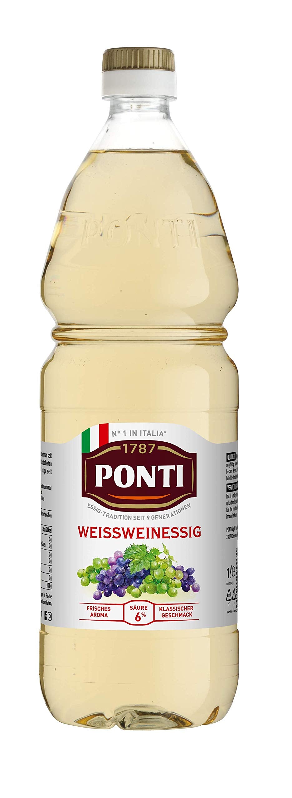 Ponti White Wine Vinegar Bottle Pack of 4 x 1 L