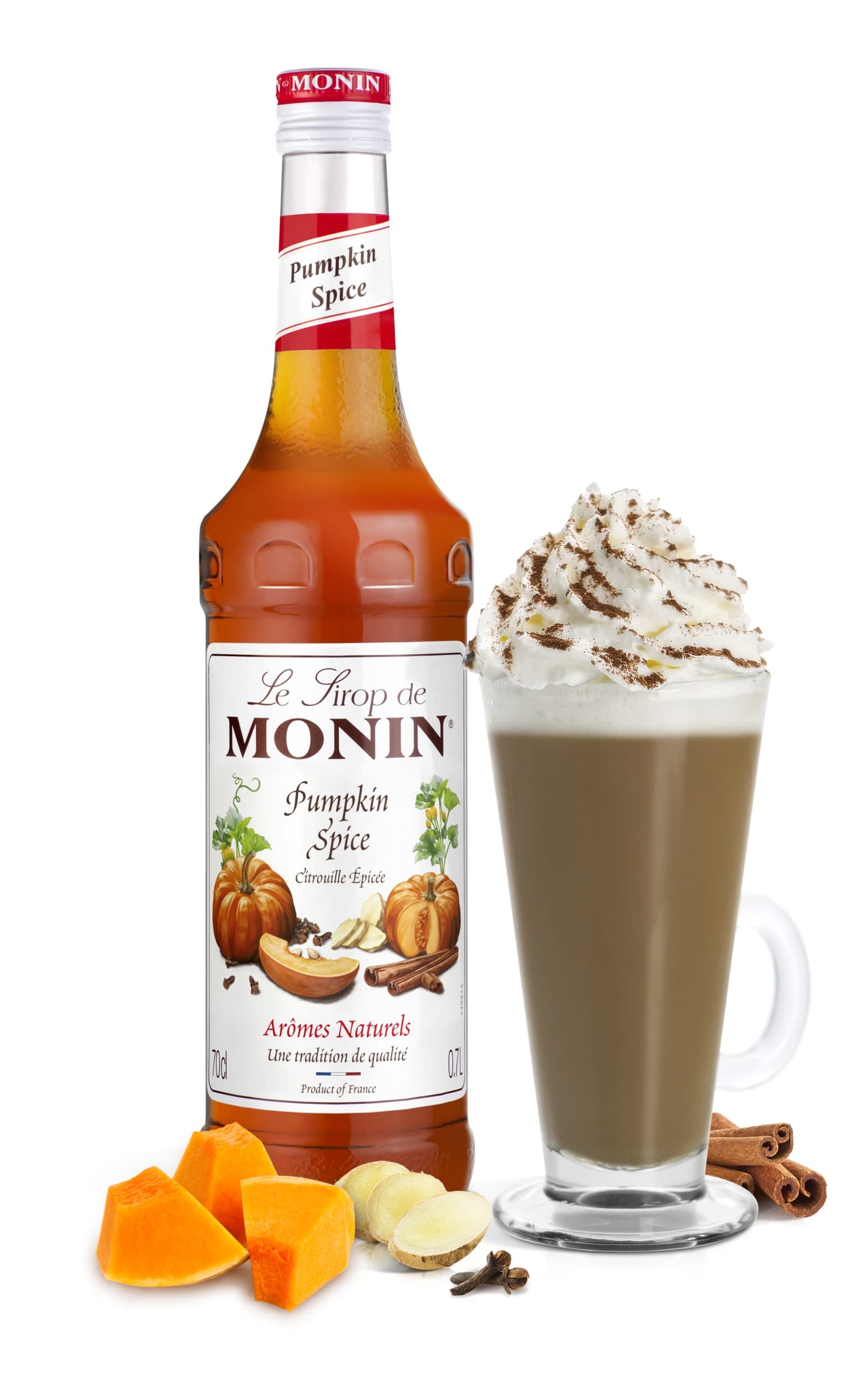 MONIN Premium Pumpkin Spice Syrup 700ml for Coffees, Frappes and Cocktails. Vegan-Friendly, Allergen-Free, 100% Natural Flavours and Colourings. Perfect for Pumpkin Spice Lattes