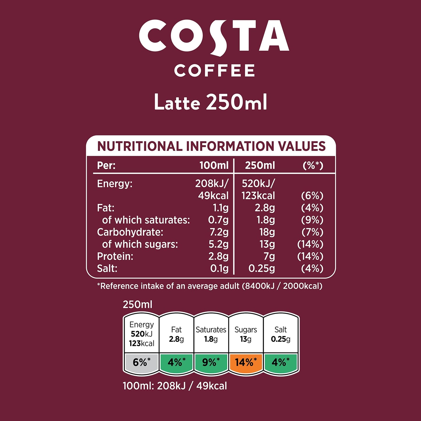 Costa Coffee Classic Latte Iced Coffee 4 x 250ml