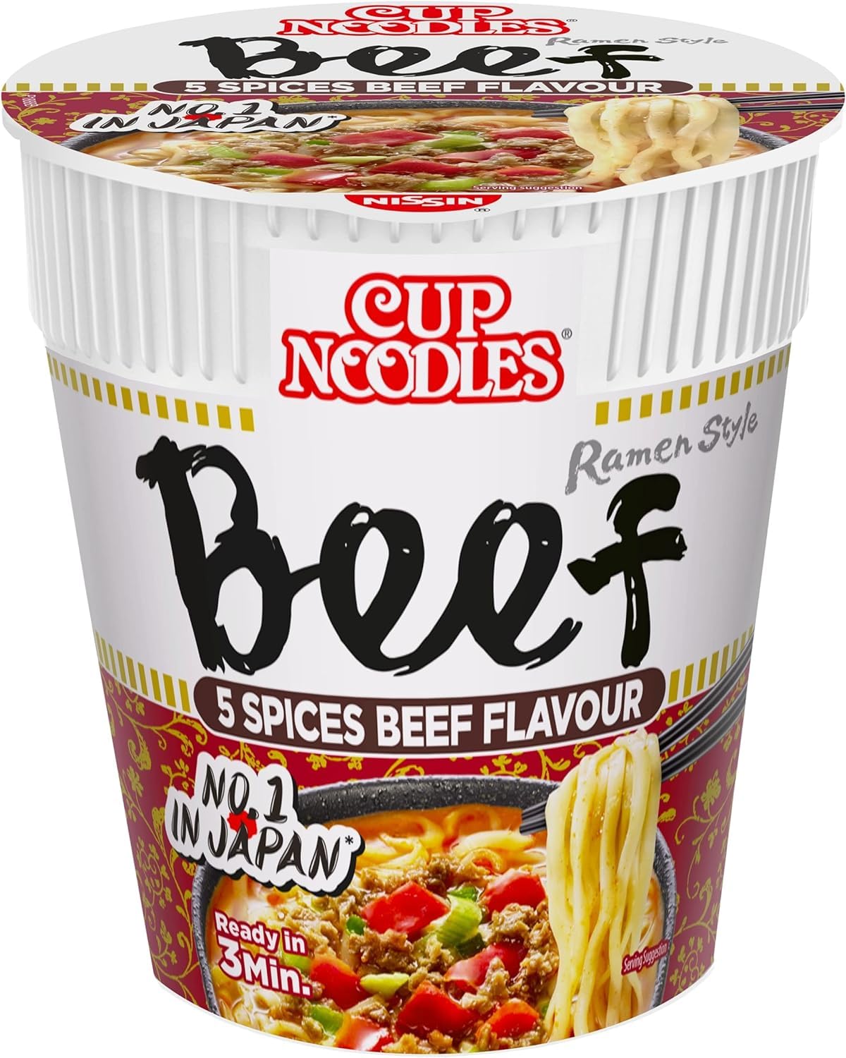 NISSIN Cup Noodles Soba Wok Style Sukiyaki Beef Flavoured Instant Noodles, 89 g Pot (Pack of 8)