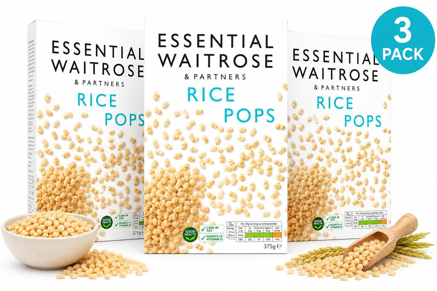 Essential Rice Pops 375g, Pack of 3