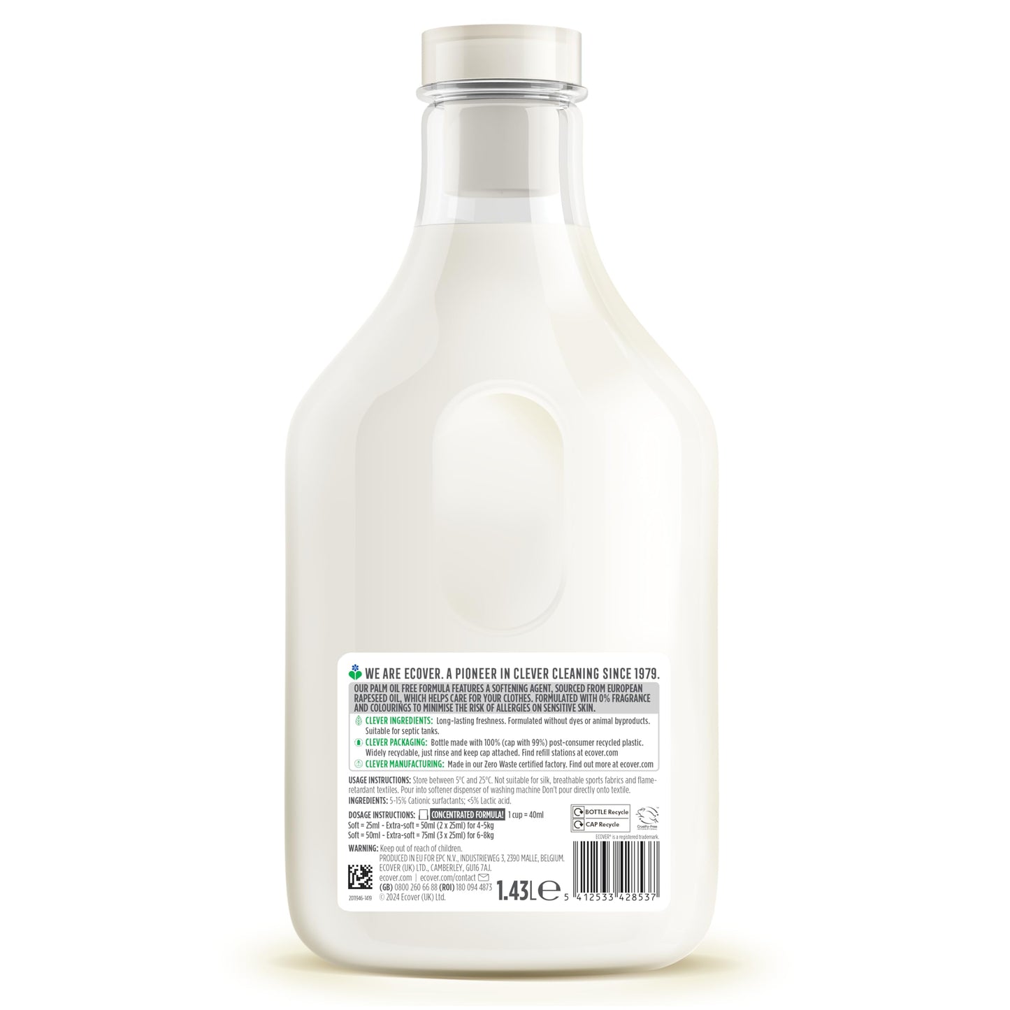 Ecover Zero Fabric Softener, Sensitive Skin, 57 Washes, 1.43L
