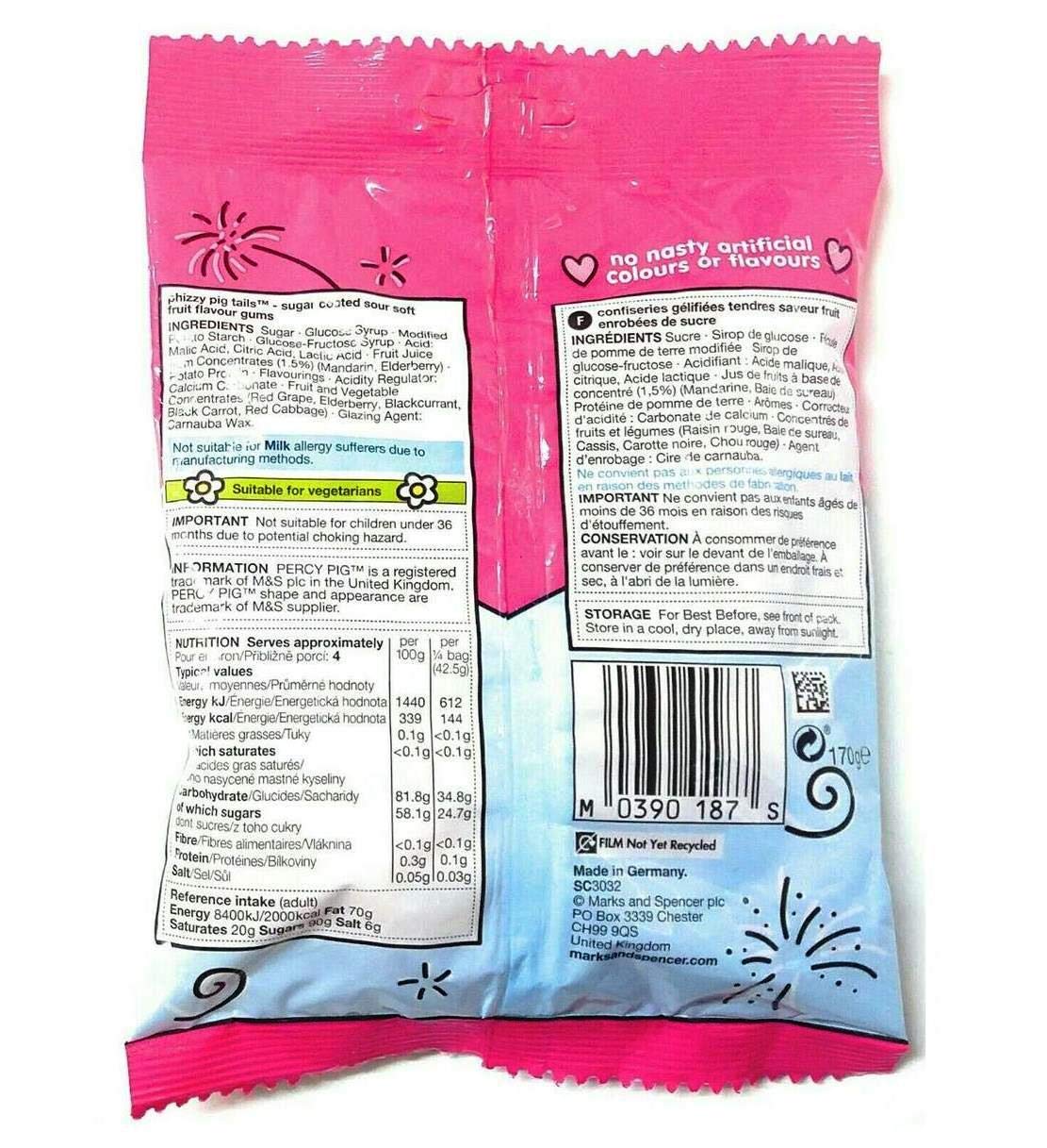 Marks & Spencer | Percy Pigs Phizzy Pig Tails Fruity Soft Gums With a Fizzy Hint | 2 x 170g Bags