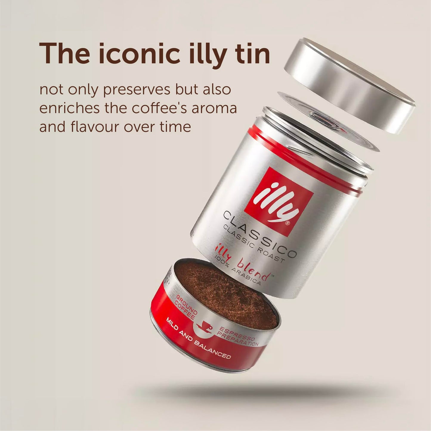 illy Intenso Ground Coffee, Dark Roast, 100% Arabica, Coarse Grind for Cafetiere & Filter Coffee, Suitable for Drip Coffee Makers, 250g Tin