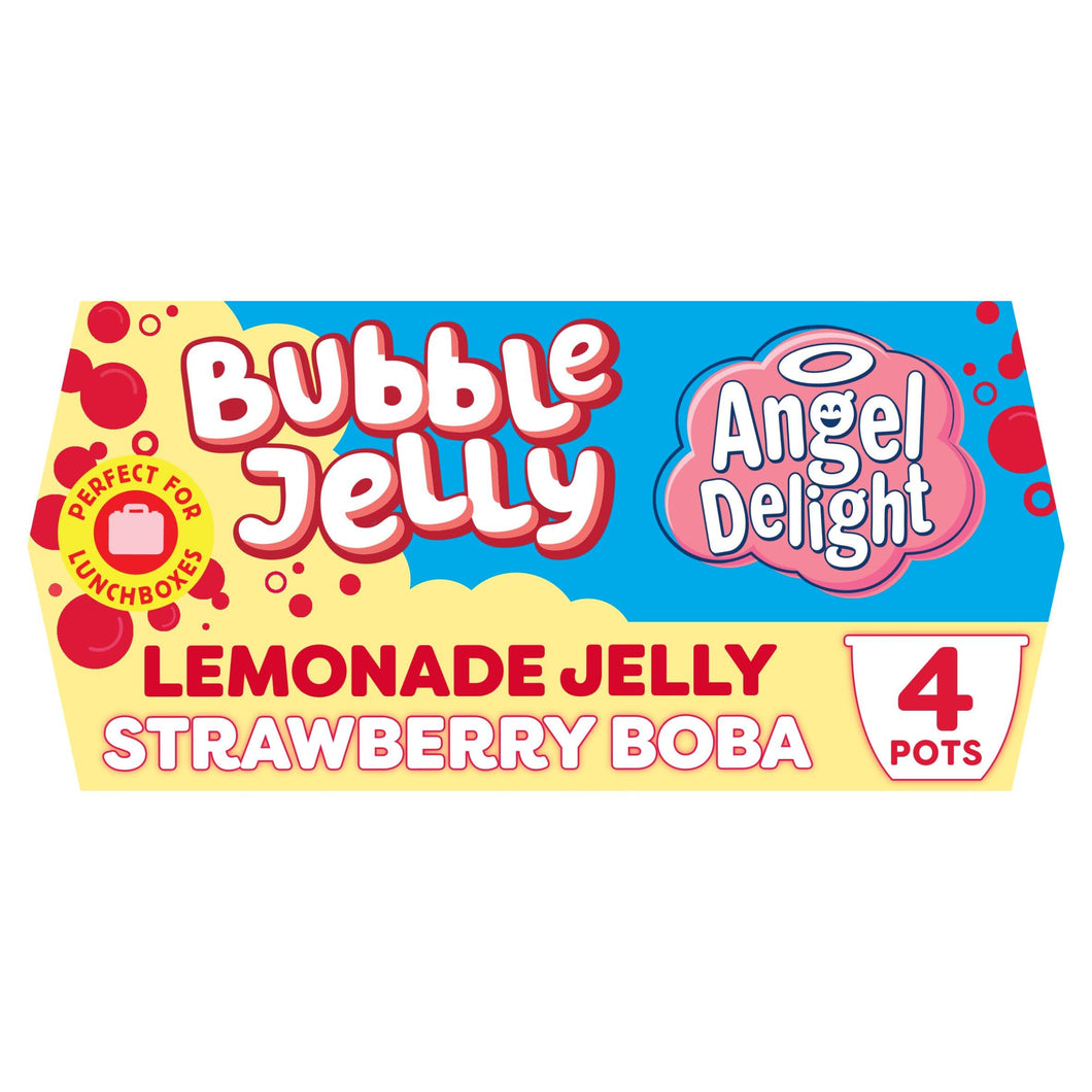 Angel Delight Lemonade Jelly and Strawberry Boba Bubble Dessert Snack Pot x4