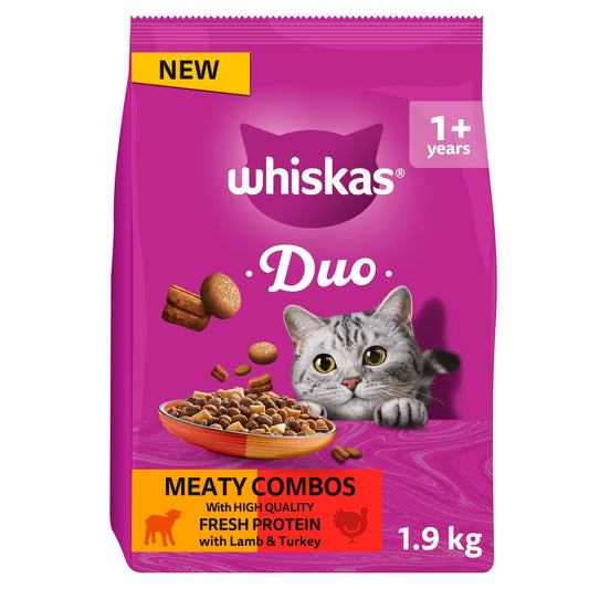 WHISKAS 1+ DUO MEATY Combos Dry Cat Food 1.9kg