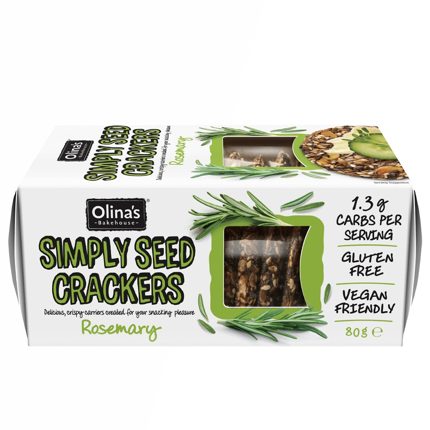 Olina's Bakehouse Vegan Simply Seed Crackers | Original Flavor 80g and Rosemary 80g | Bundle of 2