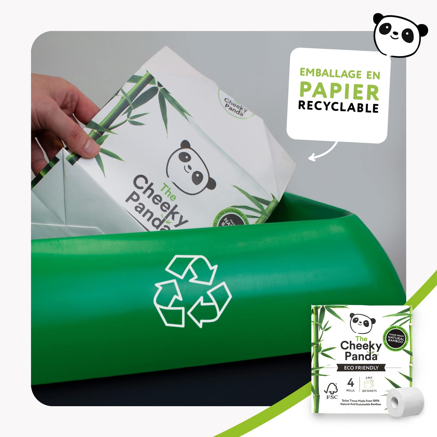 The Cheeky Panda Toilet Paper, 3 Thicknesses, 4 Rolls of Toilet Paper, Bamboo