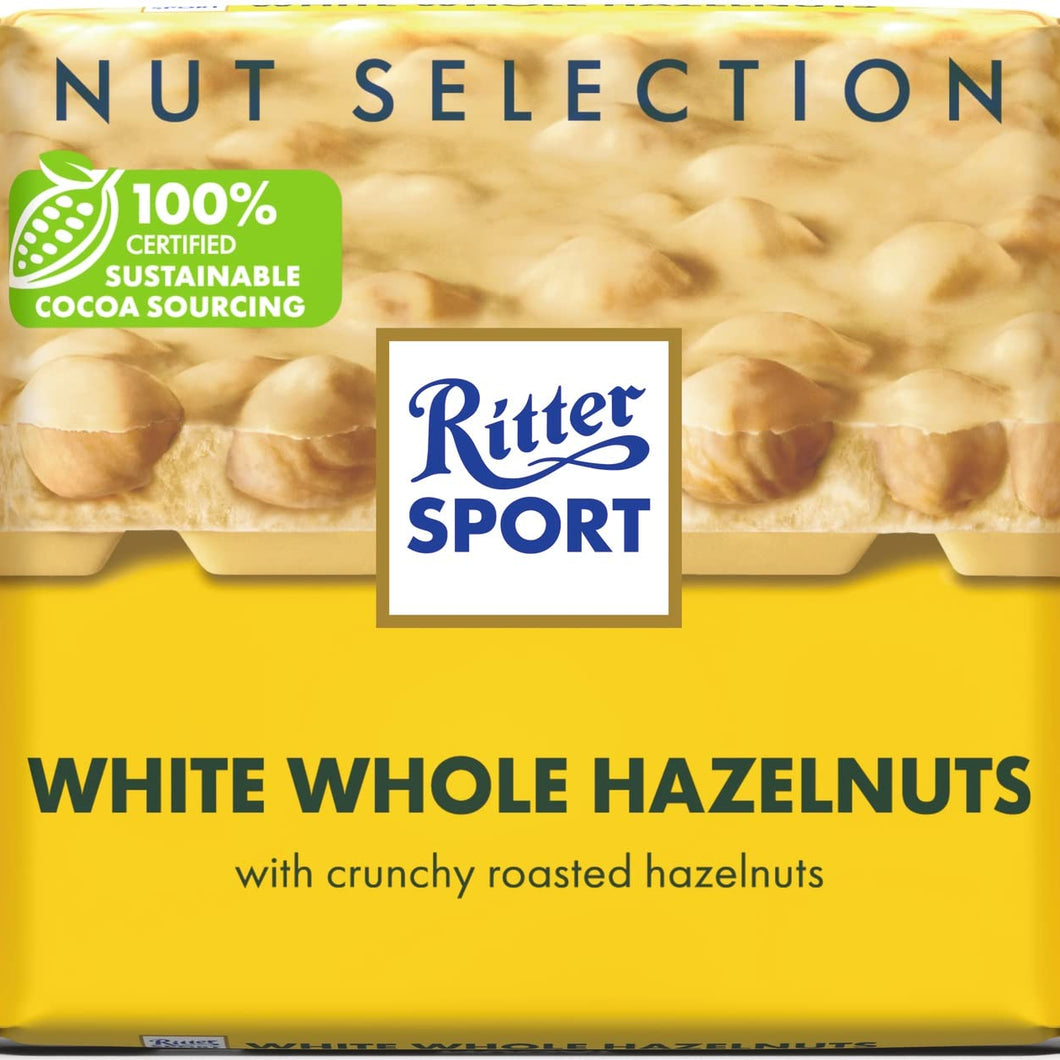 Ritter Sport White Chocolate with Whole Hazelnut and Rice Flake ,100g