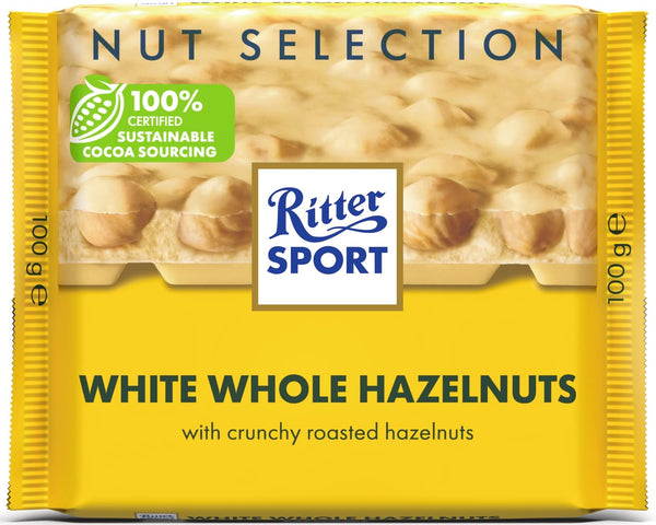 Ritter Sport White Chocolate with Whole Hazelnut and Rice Flake ,100g