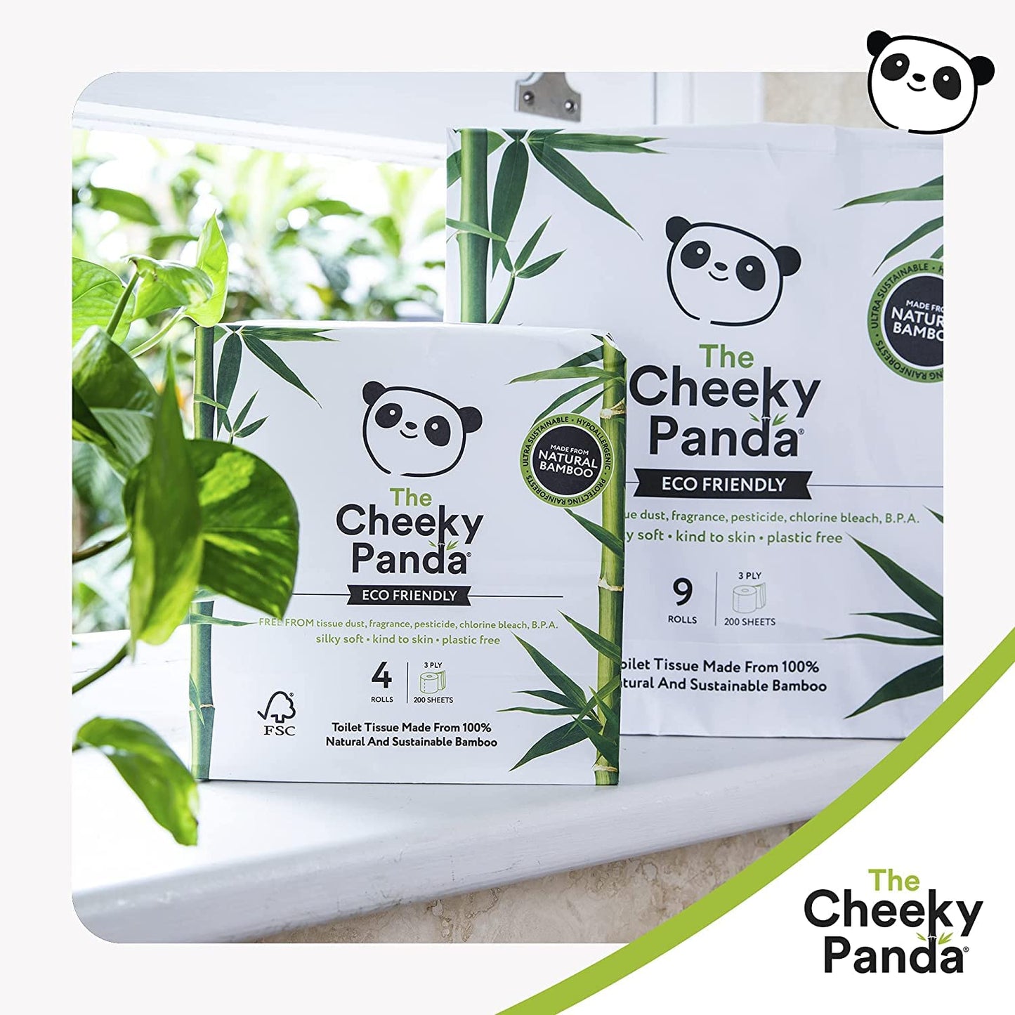 The Cheeky Panda Toilet Paper, 3 Thicknesses, 4 Rolls of Toilet Paper, Bamboo
