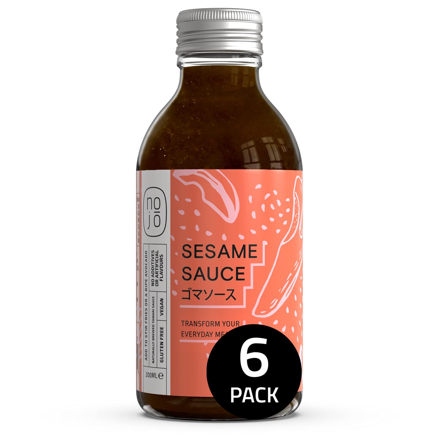 Sesame Sauce with Sesame Oil for Stir Fry, Marinade, or Dressing | Non-GMO & No Added Sugar | Gluten-Free, Nut-Free, Vegan | 200ml x 6 Recycled Glass Bottles I NOJŌ Sesame Sauce