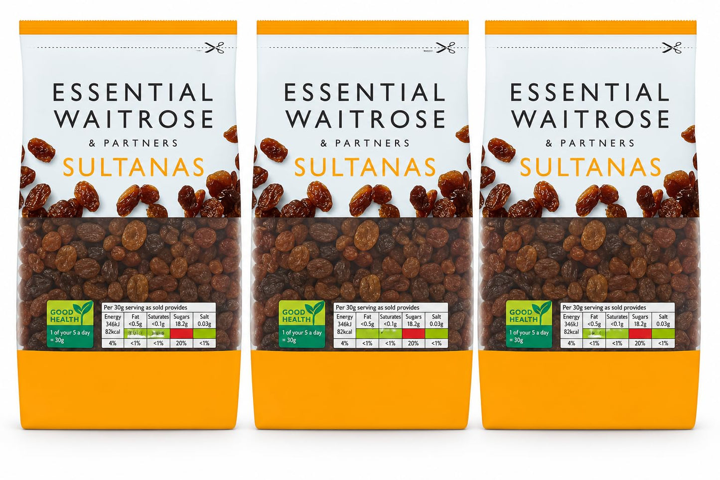 Waitrose Essential Sultanas 500g, Pack of 3