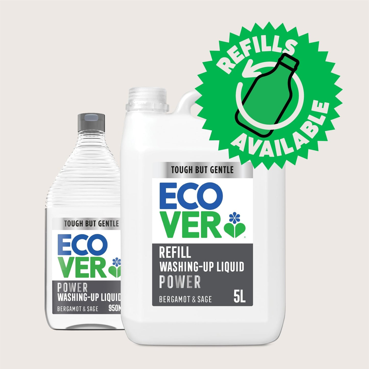 Ecover Power Washing Up Liquid, Bergamot & Sage, Grease Cutting, 950ml
