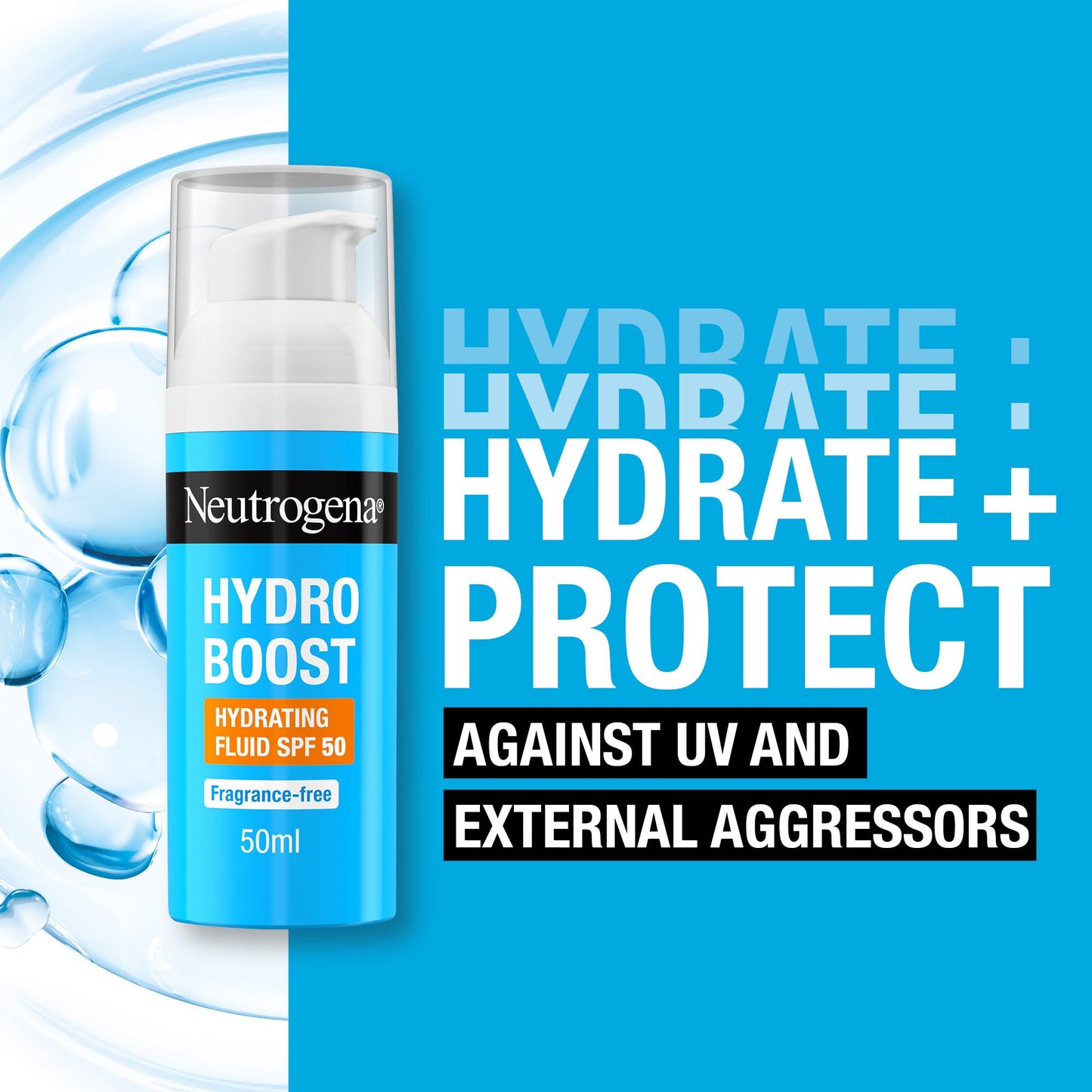 Neutrogena Hydro Boost Hydrating Face Fluid SPF 50, with Hyaluronic Acid, Pro-Vitamin B5 and Niacinamide, Broad Spectrum for Dry Skin, 50ml