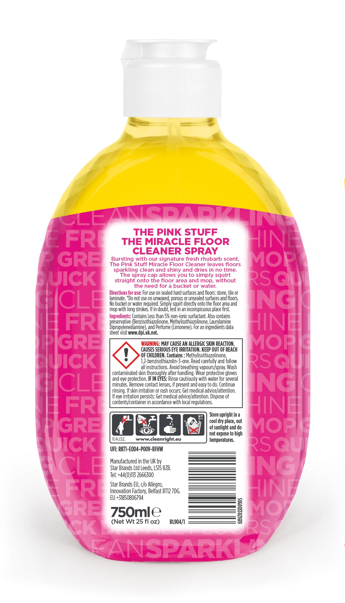 The Pink Stuff Miracle Floor Cleaner Spray - Squirt & Mop Formula for Sparkling Clean Floors - Fast Drying, Streak-Free Finish, Fresh Fragrance, Vegan Friendly, Cruelty Free - 500ml