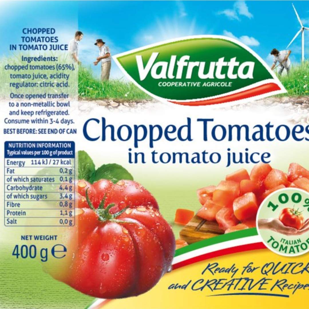 Valfrutta Tinned Chopped Tomatoes in Tomato Juice 12 x 400g