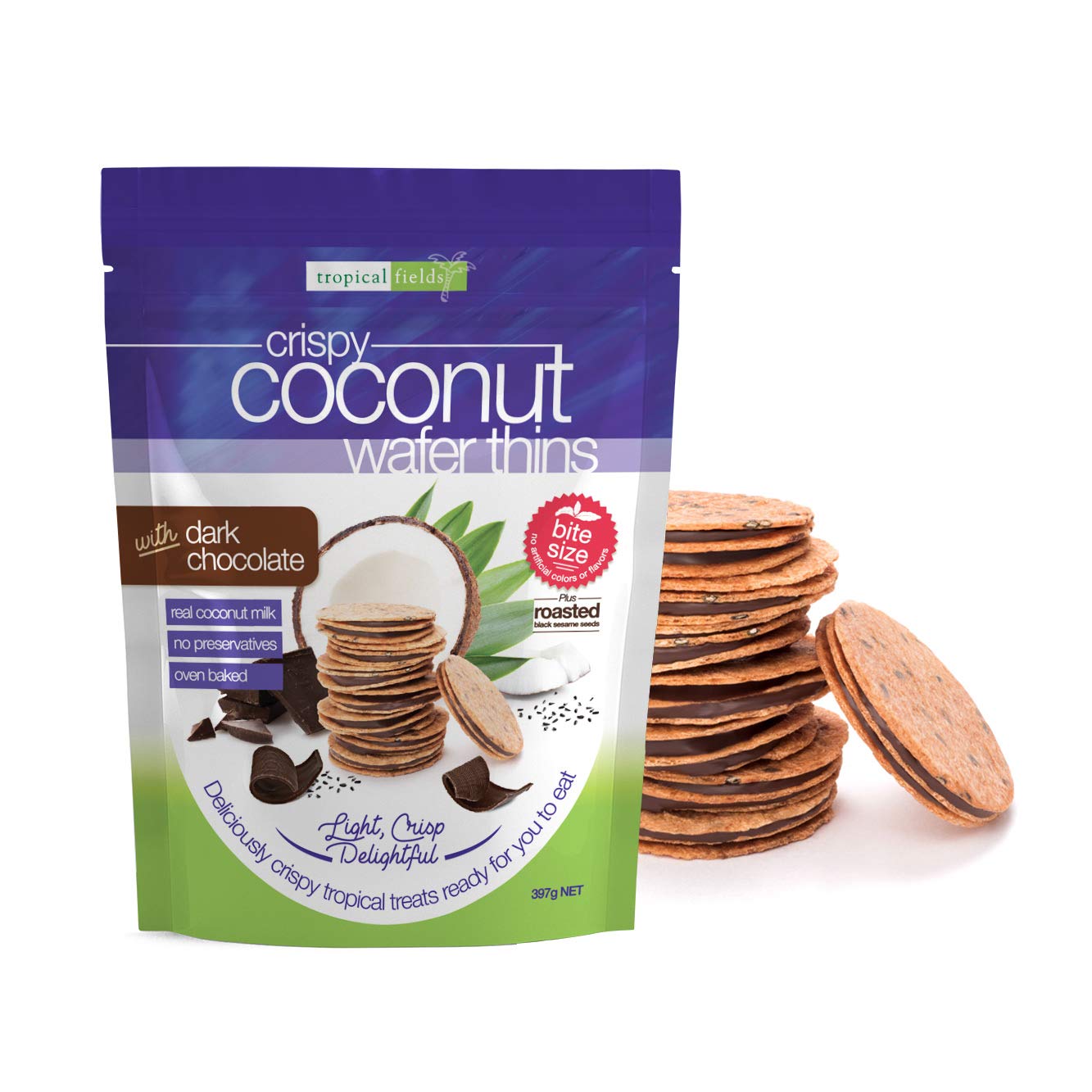 Tropical Fields Crispy Wafer Thins, Coconut, 397 gm