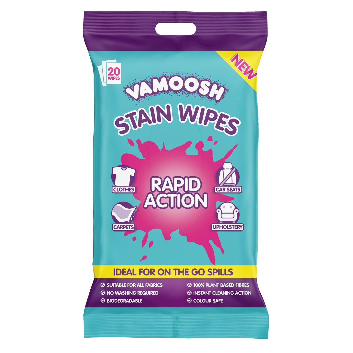 Vamoosh Rapid Stain Remover Wipes, Instant Stain Remover for Clothes, Carpets & Upholstery, Biodegradable & Plastic-Free - Vamoosh Laundry Wipes