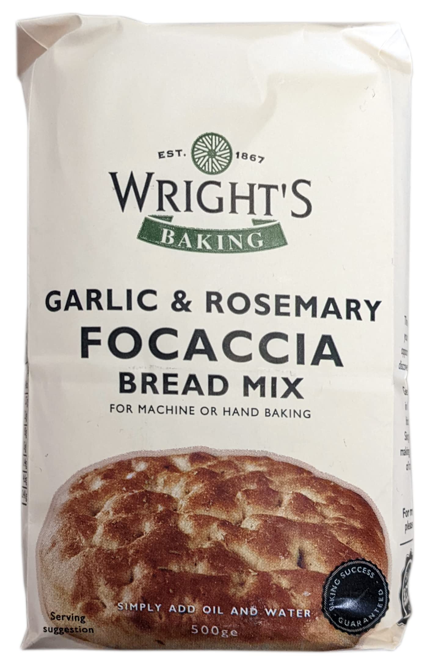 Wrights Baking Garlic & Rosemary Focaccia Bread Mix - 5x500g